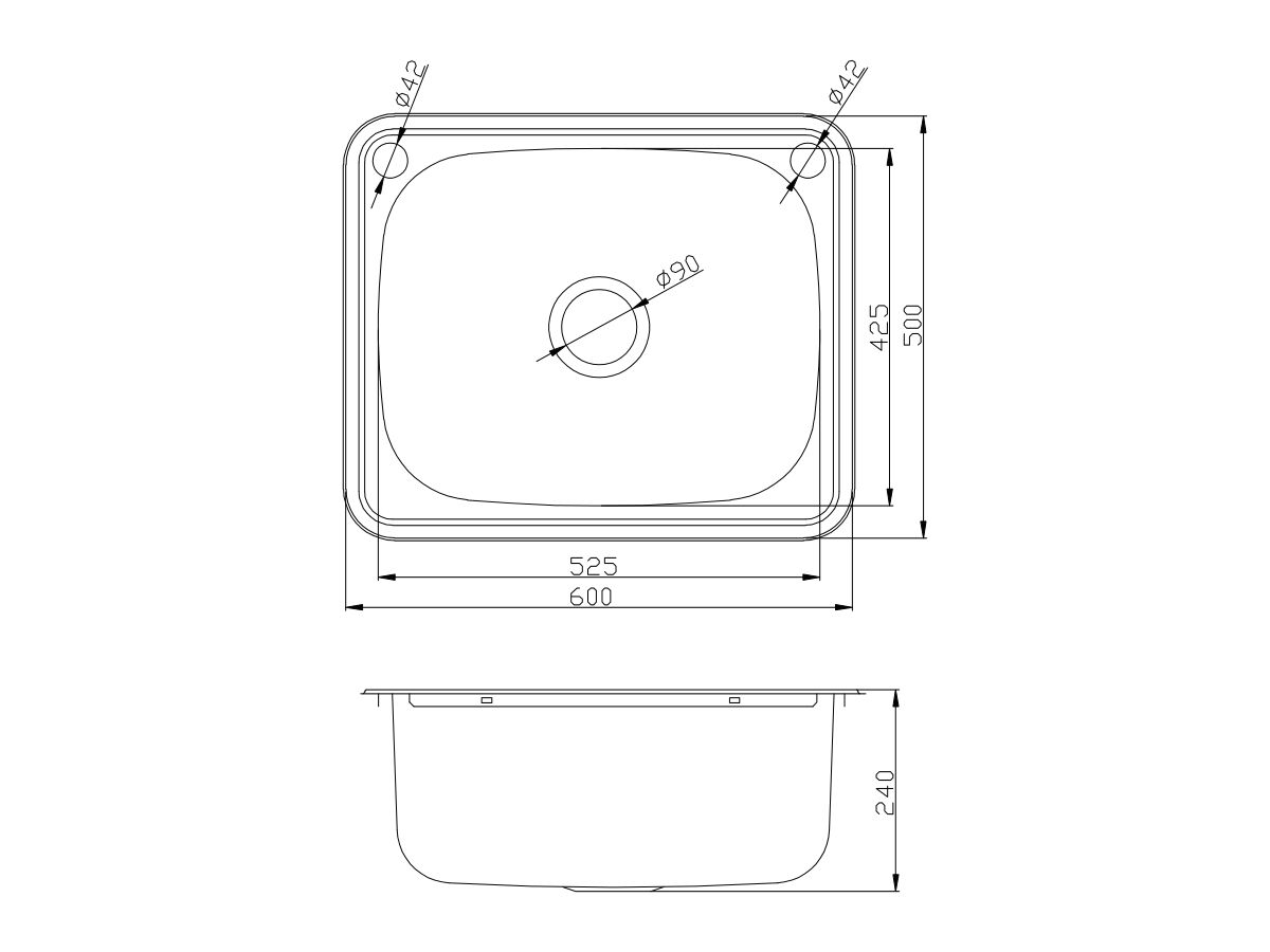 Base Inset Laundry Trough 1 Tap hole & Bypass 45 litres Stainless Steel - Image 2