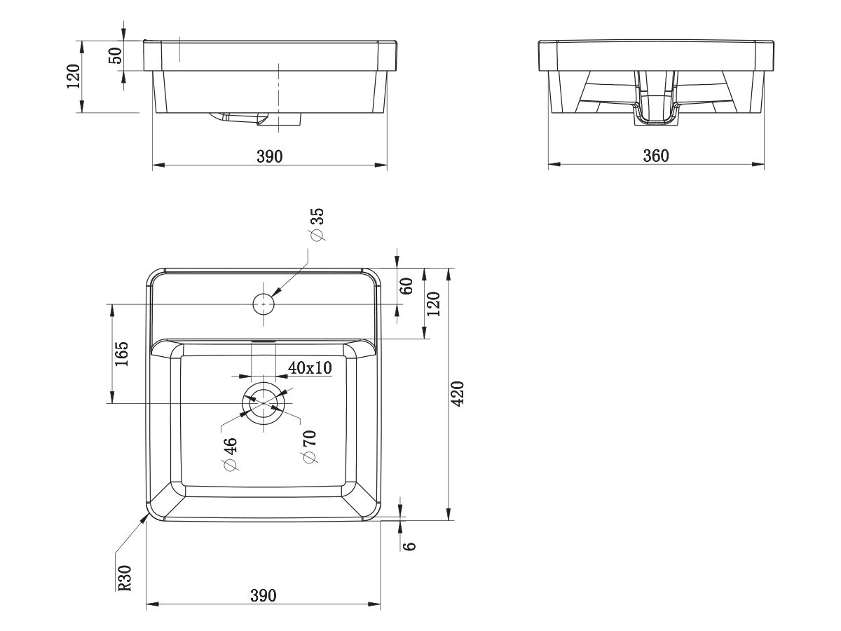 Posh Domaine Semi Inset Overflow Basin 1 Tap hole White - Image 4