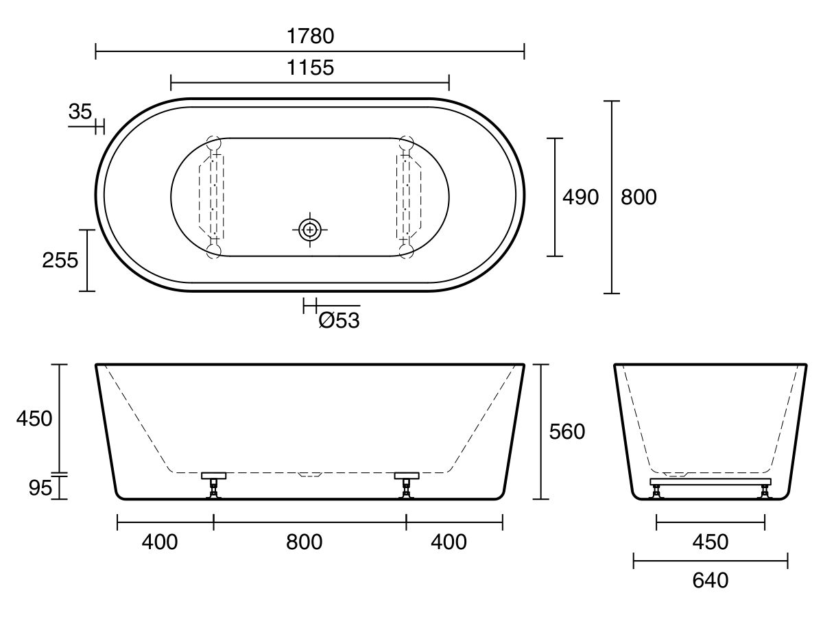 Posh Solus Freestanding Bath 1780 x 800 x 560mm White No Overflow - Marked Box - Image 2