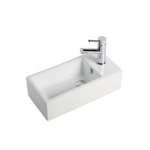 Posh Solus Mini Wall Basin Left Hand Bowl 485mm 1 Taphole with Fixing Bolts & Overflow White